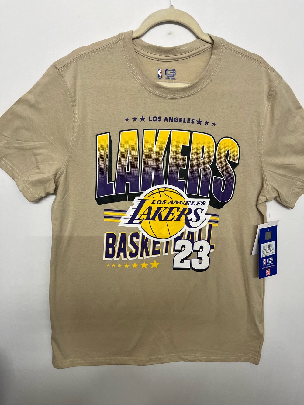 NBA Los Angeles Lakers Tan Short-Sleeve Graphic Tee with Purple & Yellow Logo